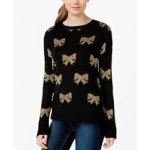 Rampage Black Sweater Gold Metallic Bows Small NEW